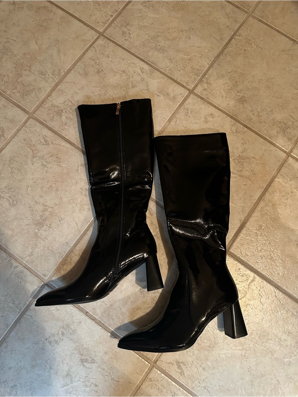 Billini Black Patent Mid-Calf Block Heel Boots